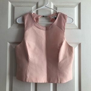 Halston Heritage Crop Top Pink Sleeves Tailored Back cut-out 10 new